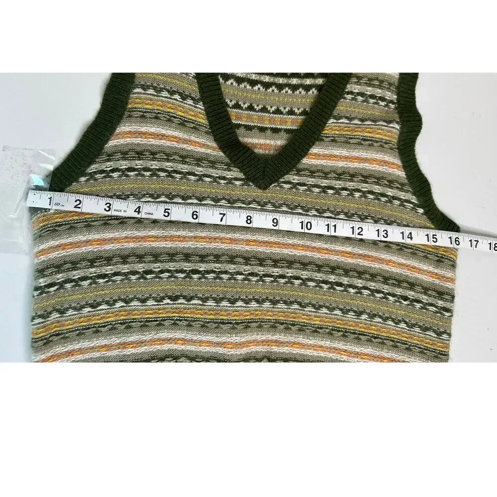 J. Crew Womens M Green Fair Isle V-Neck Knit Vest Wool Angora Blend Sweater